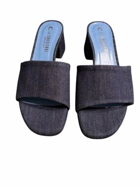 Clacanadienne Dark Blue Denim Slide Mules